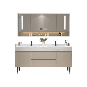 Sleek Warm-Tone Bathroom <b>Cabinet</b> Smart Mirror <b>Cabinet</b> with White Marble Top Washbasin Floor-<b>Mounted</b> <b>Cabinet</b> Body - Product Image 2