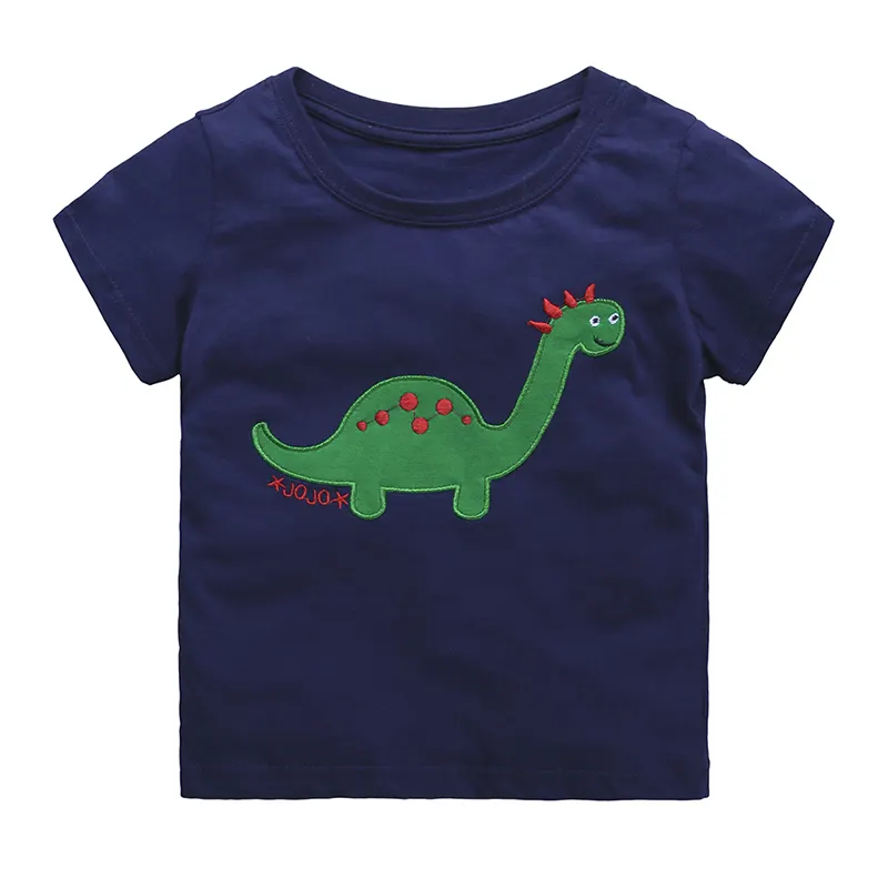 T-shirt d'été en coton pour bébés filles, vente en gros, nouveau design, bleu marine, bateau, bonne qualité, 5 pièces