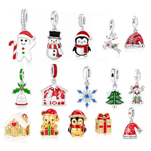 Ciondoli Pan Charms Placcati Argento e Oro, Babbo Natale, Pinguino, Pupazzo di Neve, Cappello, Perline Compatibili con Bracciali Originali, Gioielli Natalizi Berluque - Product Image 1
