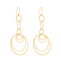 Boucles d'oreilles pendantes multicouches géométriques dorées Kinetic Elegance, avec halo de plusieurs anneaux, bijoux de mode modernes et audacieux