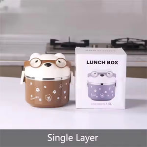 กล่องข้าวปิ่นโตพกพาขนาด 1.4 ลิตร วัสดุ PP ใช้กับไมโครเวฟได้ สำหรับเด็ก กล่องอาหารสองชั้นสำหรับนักเรียน พร้อมช้อนส้อมน่ารัก สไตล์คาวาอิ - Product Image 2