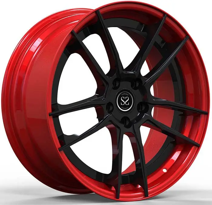 5x114.3 20x10 and 20x11 Custom 2-PC Forged Rims Gloss Red Barrel and Gloss Black Disc For Mustang 5.0