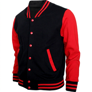 Veste universitaire unisexe noire et rouge, col rabattu, coupe classique, vêtement d'automne, matière polyester, fermeture à boutons, logo personnalisé - Product Image 1
