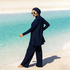 Ensemble de maillots de bain modestes Burkini pour femmes musulmanes avec foulard et pantalon ample – Tenue de plage estivale en gros - Product Image 4
