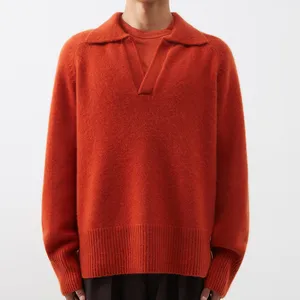 Benutzer definierte Kaschmir Herren Pullover Herbst Winter V-Ausschnitt Orange Farbe Pullover Herren Pullover