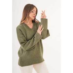 เสื้อสเวตเตอร์ผู้หญิงคอวีสีกากี ผ้าถักหนา ทรงเข้ารูป สไตล์ลำลอง ติดกระดุมแถวเดียว ลายพิมพ์ด้านหน้า แฟชั่นสำหรับฤดูใบไม้ร่วง/ฤดูหนาว ขายส่ง - Product Image 4