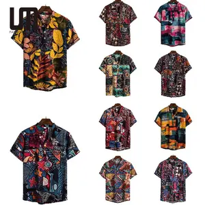 Liu Ming Heren Mode Etnische Korte Mouw Shirt Casual Print Hawaiian Strand Blouse T-Shirt