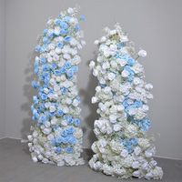Decoración para Torre de Pasteles, Flores Artificiales Azules (Rosa y Baby's Breath), Exhibición Comercial para Escaparates de Bodas, Decoración Estética