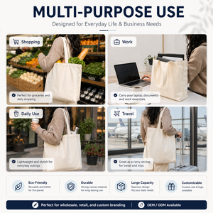 여성용 캔버스 에코백 화이트 비치 쇼핑백 포켓 포함 - Product Image 2