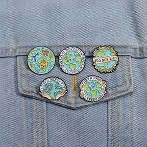 Proteggere lo smalto della terra spille per l'ambiente verde spille <span class=keywords><strong>divertenti</strong></span> per il giorno della terra spille personalizzate in smalto spille in magazzino all'ingrosso - Product Image 1
