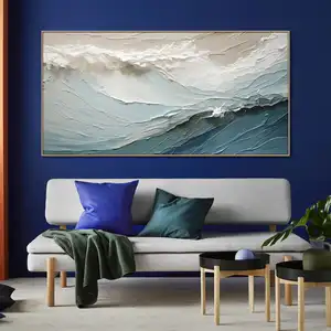 Fashion Canvas Art Minimalist 3D Texture Sandstone Blue Ocean Sea Waves Abstract Oil Painting Morden Wall Art For Bedroom Decor