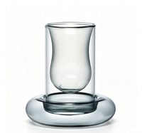 Ensemble tasse et soucoupe assortis en verre borosilicate double couche gris fumé, design classique, 110 ml, écologique, pour café/thé
