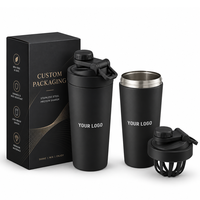 Shaker en acier inoxydable 304 finition mate premium, bouteille à protéines en métal avec agitateur intégré, sans boule, sans bruit, mélangeur de sport, coffret cadeau