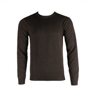 Pull en molleton à col rond pour homme, couleur unie, coupe classique, style minimaliste, noir, manches longues, 100% coton, pull d'hiver - Product Image 1
