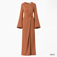 Robe Abaya unie à encolure drapée, taille froncée, fermeture éclair au dos, manches cloche, robe longue décontractée et modeste pour femmes musulmanes