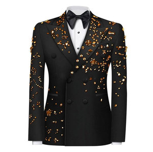 Abito <span class=keywords><strong>Slim</strong></span> <span class=keywords><strong>Fit</strong></span> da <span class=keywords><strong>Uomo</strong></span> a Due Pezzi Doppiopetto di Lusso con Ornamenti in Diamanti per Affari, Matrimoni e Sposi - Product Image 4