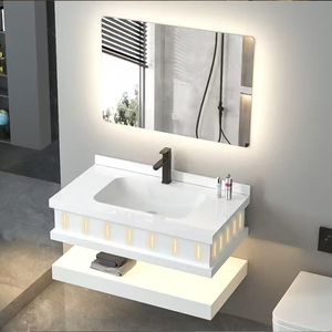 Mueble de Baño Moderno de Doble Capa, Suspendido en la Pared, con Lavabo de Cerámica de Piedra Sinterizada y Gabinete de Mármol - Product Image 2