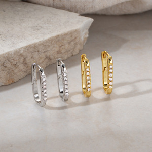 Boucles d'oreilles créoles plaquées or avec zircon serti clos pour femme, bijoux de fête EKA-242 - Product Image 3