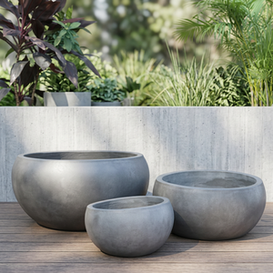 Ensemble de pots à fleurs en béton modernes pour l'extérieur, jardinières de jardin au design minimaliste, style circulaire gris pour plantes - Product Image 1