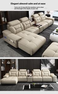 أريكة ركنية فاخرة من الجلد قابلة للطي على شكل حرف L، طقم أثاث غرفة المعيشة الخشبي - Product Image 5