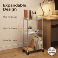 Chariot de rangement multi-niveaux mobile en acier inoxydable avec serre-câbles pour la gestion des fils, idéal pour la cuisine et la salle de bain