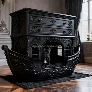 Cama para Mascotas <span class=keywords><strong>de</strong></span> Lujo OE-FASHION, Estilo Gótico, Negra, <span class=keywords><strong>de</strong></span> Madera Maciza, con Forma <span class=keywords><strong>de</strong></span> Bote, con Cajones <span class=keywords><strong>de</strong></span> Almacenamiento - Product Image 1