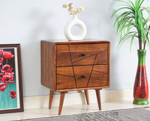 Mesita de Noche Moderna de Madera Hecha a Mano con Amplio Diseño de Dos Cajones, Mueble Duradero para Dormitorio, Decoración Elegante para el Hogar - Product Image 1