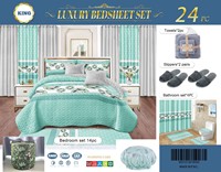Ensemble de literie et rideaux de luxe de style africain, bleu marine, en polyester matelassé, taille King, 24 pièces