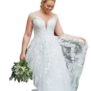 一线大尺寸婚纱3D花感深v领