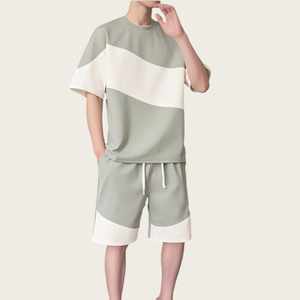 <span class=keywords><strong>Ensemble</strong></span> t-shirt à manches courtes personnalisé cool et beau pour les garçons en été jumelé avec un short décontracté ample noir et blanc - Product Image 2