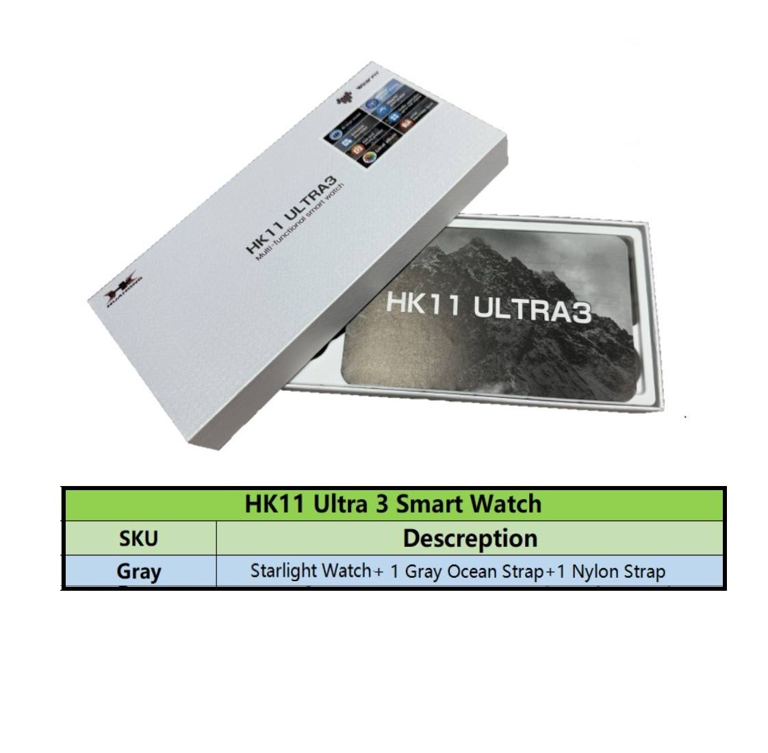 HK11Ultra3 - Starlight Watch+Gray Silcon Strap+Nylon Strap