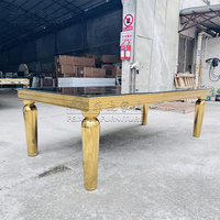 Venta Directa de Fábrica, Mesa de Comedor Rectangular de Vidrio con Marco de Acero Inoxidable Dorado, Duradera para Hotel, Boda, Restaurante, Banquete