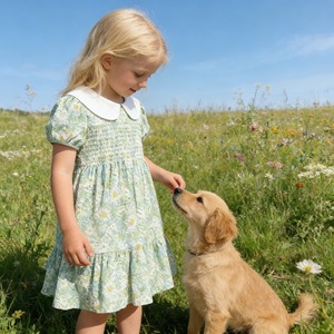 Nuovo <span class=keywords><strong>Vestito</strong></span> Smock Floreale Personalizzabile per Bambina 2026 con Colletto <span class=keywords><strong>Peter</strong></span> <span class=keywords><strong>Pan</strong></span>, Maniche a Sbuffo e Balze in Cotone - Product Image 4