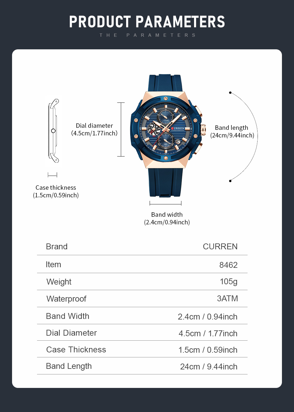 Curren 8462 Men's Quartz Watch - Calendar, Luminous, Waterproof