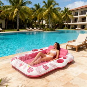 Inflatable Water Spray <b>Sunbed</b> with Built-in Cup Holder & Food Storage Tray -2-Person Extra Large Floating Mattress for Poolside - Product Image 5