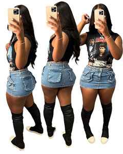 Fashion <strong>Stretch</strong> Sexy Short Ladies Wrapped Cargo Jeans <strong>Skirt</strong> Bodycon Mini <strong>Denim</strong> Women's <strong>Skirts</strong> With Pockets - Product Image 1