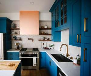 Custom Design Blue Modern <b>Wall</b> Kitchen <b>Cabinet</b> Pantry Organizer Wooden Wine Display <b>Cabinets</b> with Island - Product Image 4