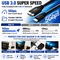 Cable USB-C a Micro-B 3.0 LUNG KAY, Cable de Datos de Alta Velocidad de 5 Gbps para Disco Duro Externo, para WD, Seagate, SSD Portátil, MacBook, OEM
