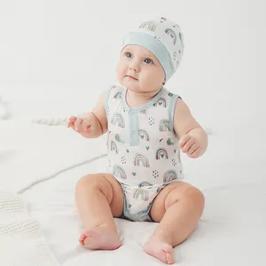 Fabrik hochwertige Boutique Sommer Neugeborenen-Body-Anzug individueller Druck ärmelloser Jungen-Girl-Body-Anzug-Set Babykleidung Strampelanzug