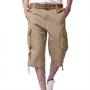 Custom Cargo <b>Shorts</b> for Men Solid Cotton Buttons Zipper Straight Capris with Muti Pockets Loose Fitting Athletic <b>3</b>/<b>4</b> Length Pant - Product Image 4