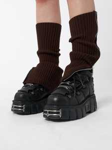 महिलाओं के घुटनों तक ऊंचे बूट मोज़े बुना हुआ रिब्ड गॉथिक पंक लेग वार्मर साइड ज़िपर अप लेग वार्मर - Product Image 6