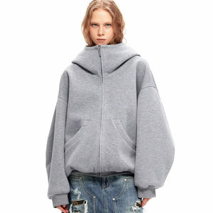 Sweat à capuche oversize à col montant et fermeture éclair, style streetwear automnal, tissu lourd personnalisé, uni et imprimé, sérigraphie - Product Image 2