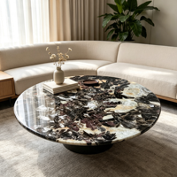 Table basse moderne ronde en marbre naturel écologique, table d'appoint de luxe en pierre à profil bas pour appartement, salle à manger, hôtel, décoration intérieure