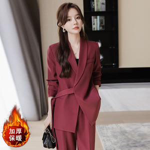 Women's Black Suit Set Solid Color Polyester <b>Winter</b> Warm Casual Workwear With Pocket - Product Image 3