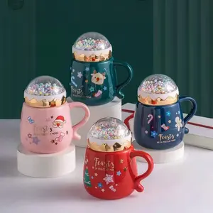 ノベルティサンタギフトセットヴィンテージクリスマスマグかわいいセラミックコーヒーマグ蓋付き