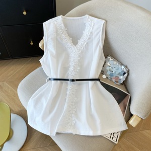 Chemisier blanc femmes col en v <span class=keywords><strong>sans</strong></span> manches mode Blouses décontractées élégante dame bureau <span class=keywords><strong>travail</strong></span> chemises hauts 15922 # - Product Image 3