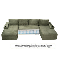 Canapé modulaire en forme de U de 135 pouces sans structure, avec double chaise longue, en velours côtelé vert, pour salon et soirées cinéma