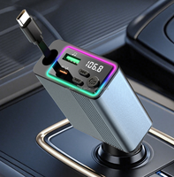 Chargeur de voiture 3-en-1 Type-C Câble de charge rapide rétractable Tension PD30W Lumières ambiantes de respiration colorées pour Bluetooth MP3