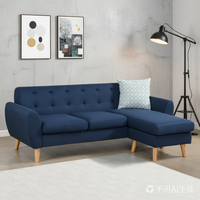Canapé-lit sectionnel en L bleu marine capitonné avec cadre en fer, housse amovible, design pliable - Chaise longue moderne en tissu, petite taille