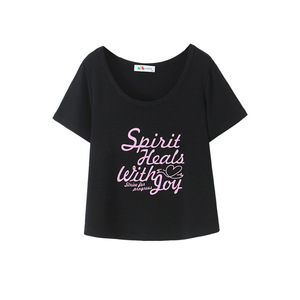 Runqi T-shirt noir pour femme, col rond, manches courtes, jersey respirant, grande taille, haut d'été confortable N9158 - Product Image 1